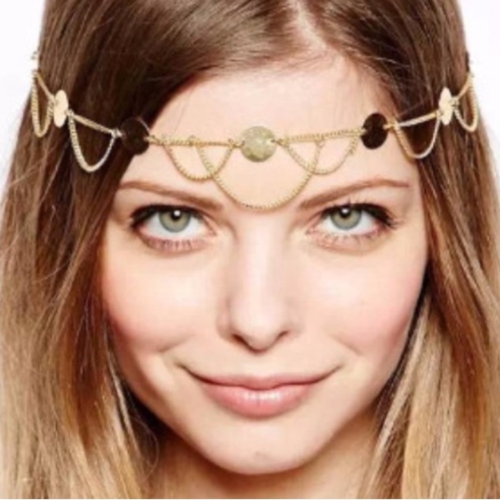 ✨HP✨ Boho Festival Gold Coins Chain Headpiece Headband Hairband